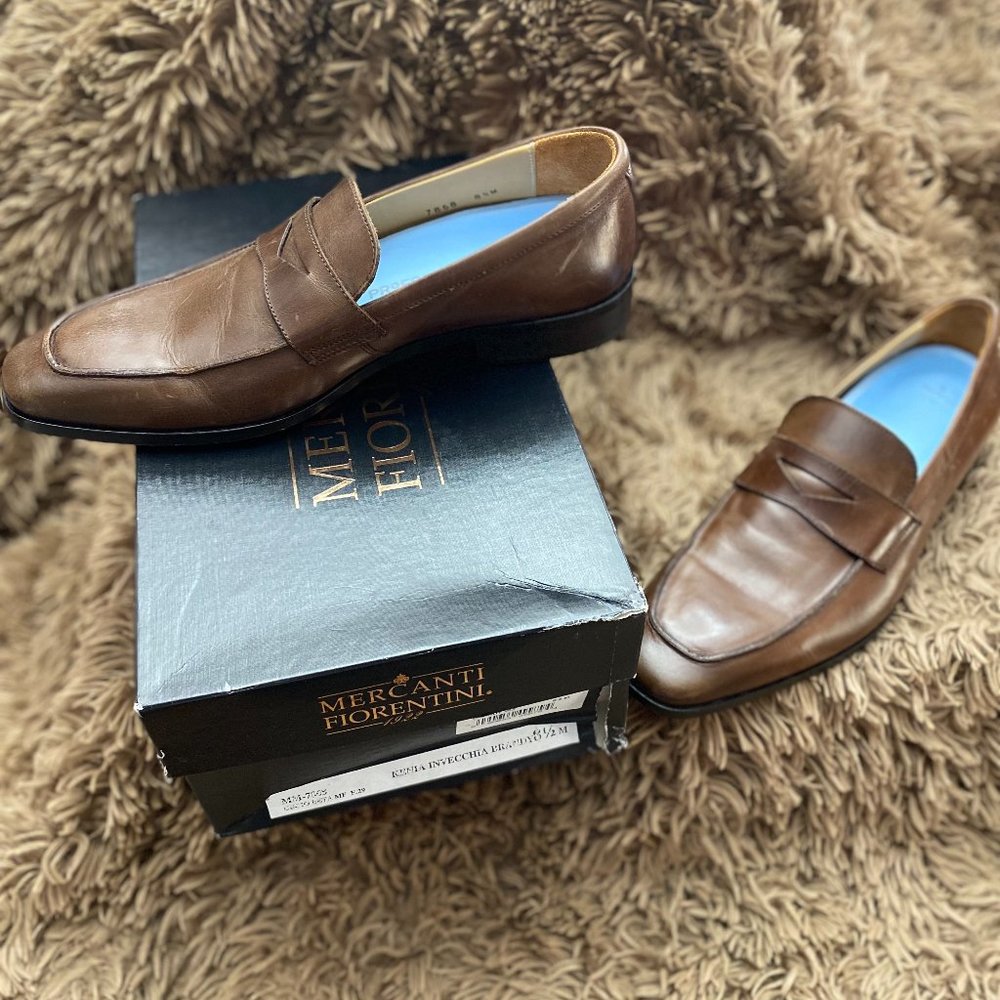 Mercanti Fiorentini, Mens Penny Loafer in Brandy, Size 8.5